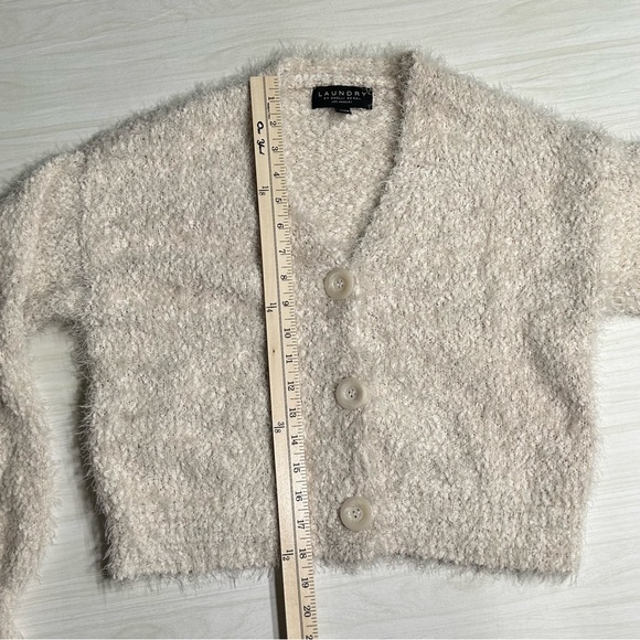 Laundry By Shelli Segal Sweater Eyelash Cream Knit Cardigan Womens Size S - Picture 6 of 13